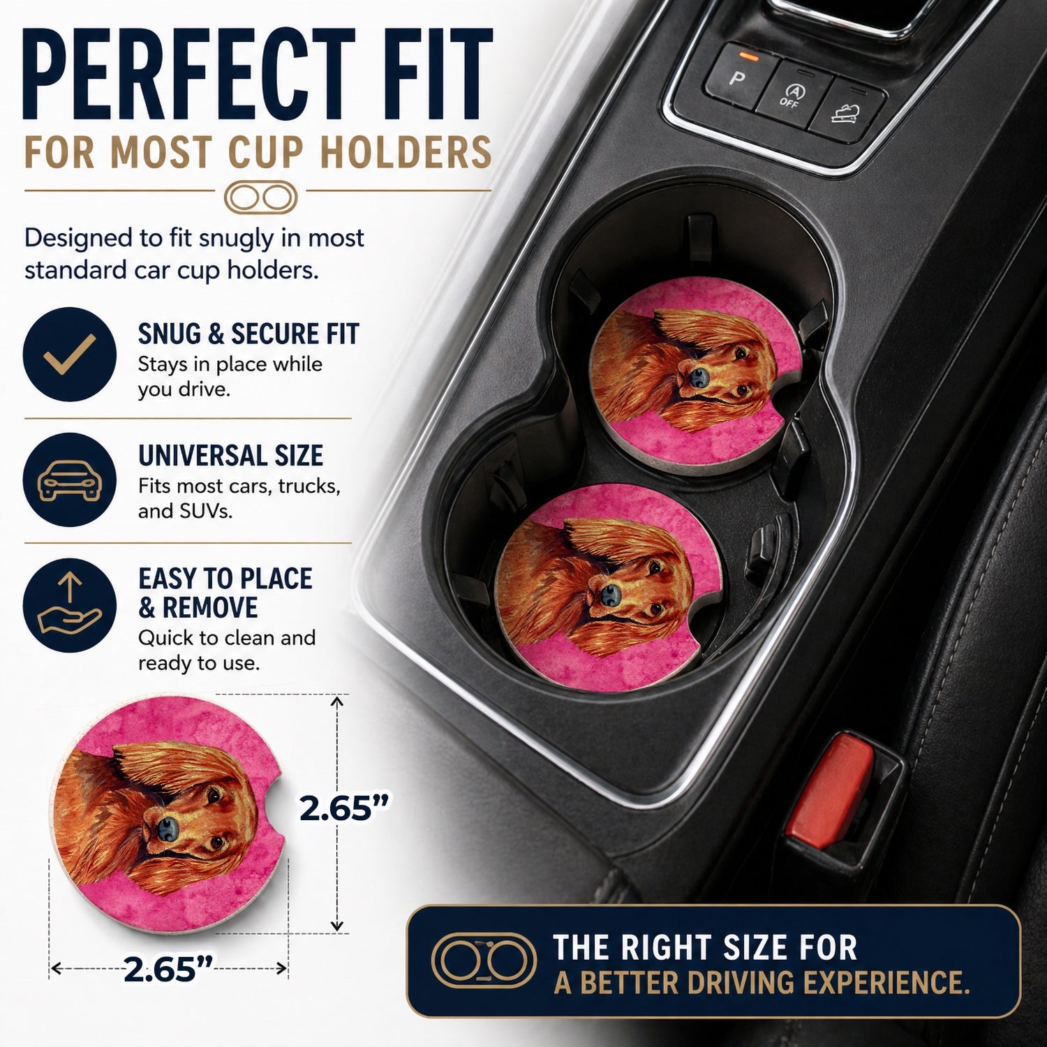 Pink Irish Setter Set of 2 Cup Holder Car Coasters Absorbent Round Sandstone Coasters Gifts for Men or Women, 2.5, Multicolor
