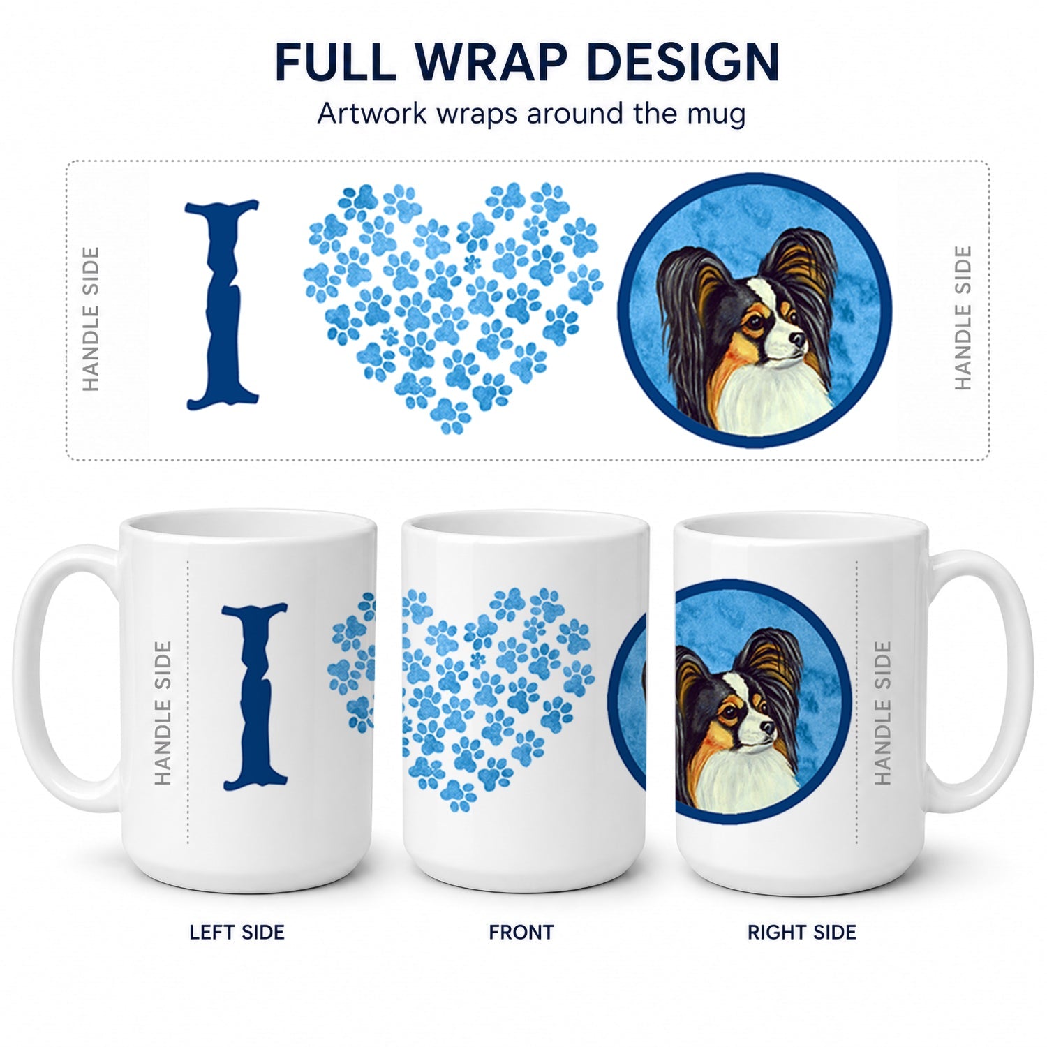 Blue Papillon Ceramic Coffee Mug 15 oz Decorative Large C Handle Mug Cup for Tea, Cocoa Hot Chocolate
