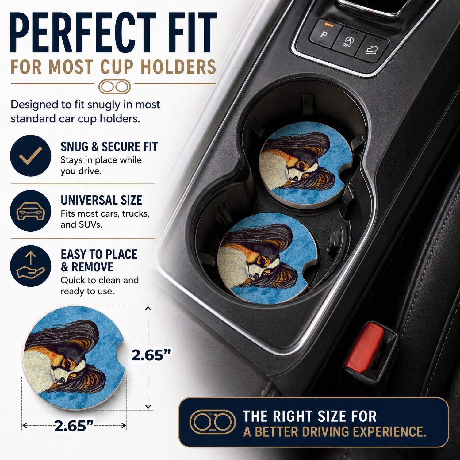 Blue Papillon Set of 2 Cup Holder Car Coasters Absorbent Round Sandstone Coasters Gifts for Men or Women, 2.5, Multicolor