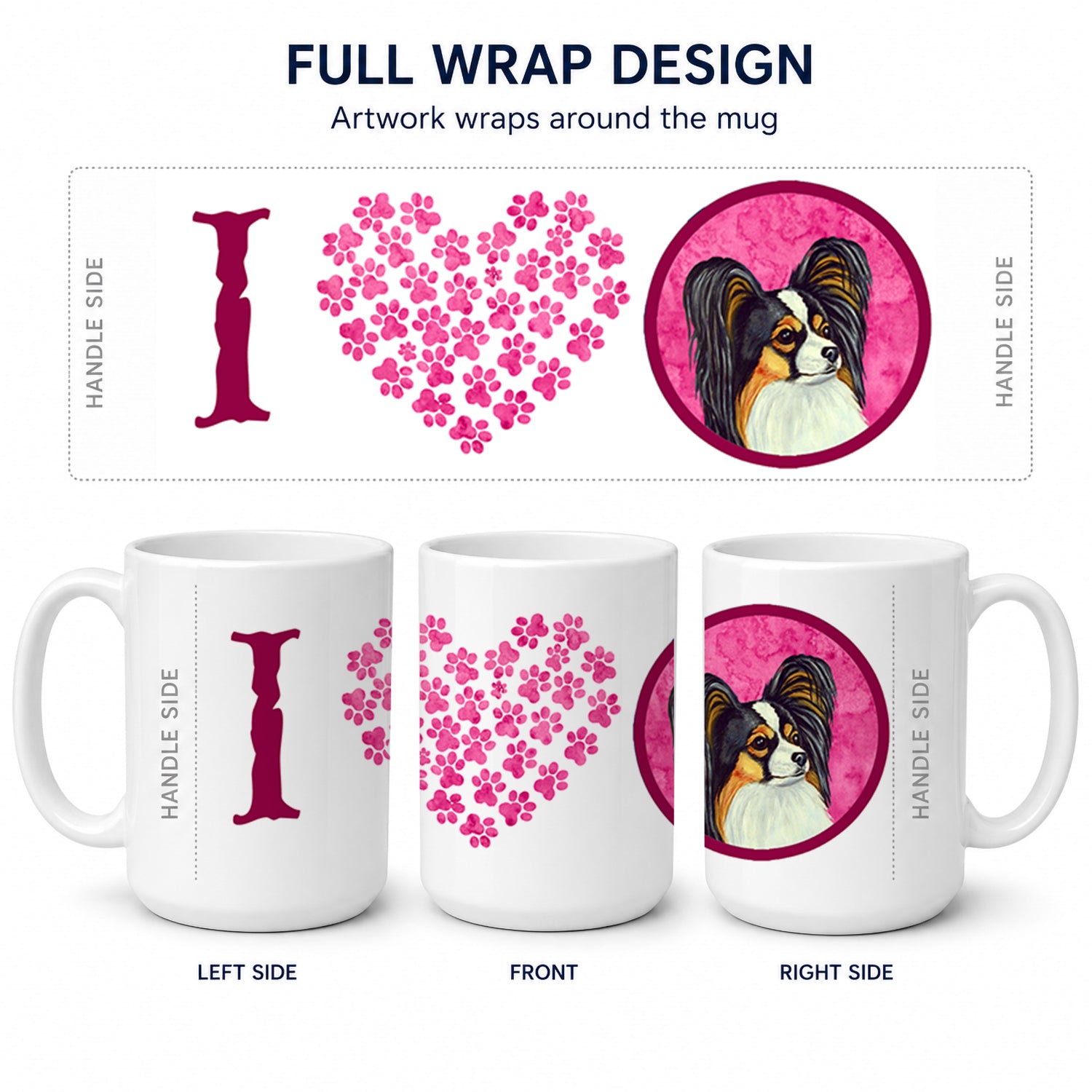 Pink Papillon Ceramic Coffee Mug 15 oz Decorative Large C Handle Mug Cup for Tea, Cocoa Hot Chocolate