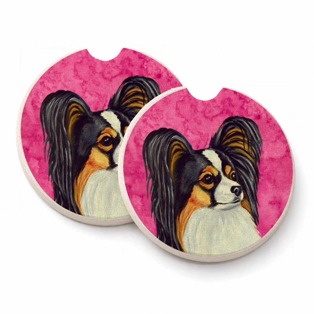 Pink Papillon Set of 2 Cup Holder Car Coasters Absorbent Round Sandstone Coasters Gifts for Men or Women, 2.5, Multicolor