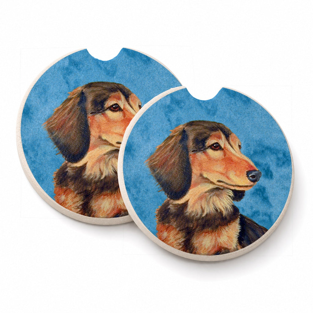 Blue Dachshund Set of 2 Cup Holder Car Coasters Absorbent Round Sandstone Coasters Gifts for Men or Women, 2.5, Multicolor