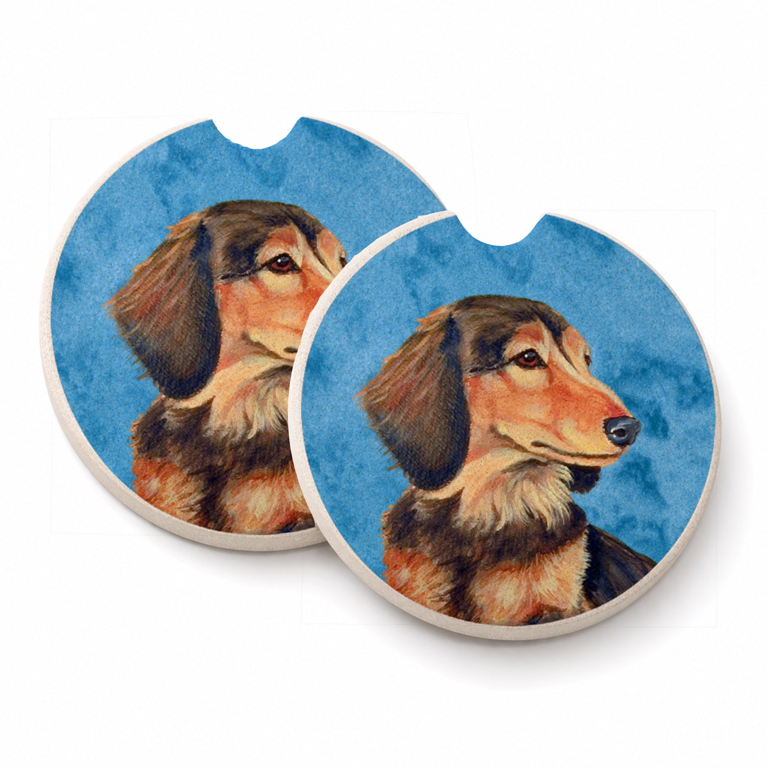 Blue Dachshund Set of 2 Cup Holder Car Coasters Absorbent Round Sandstone Coasters Gifts for Men or Women, 2.5, Multicolor