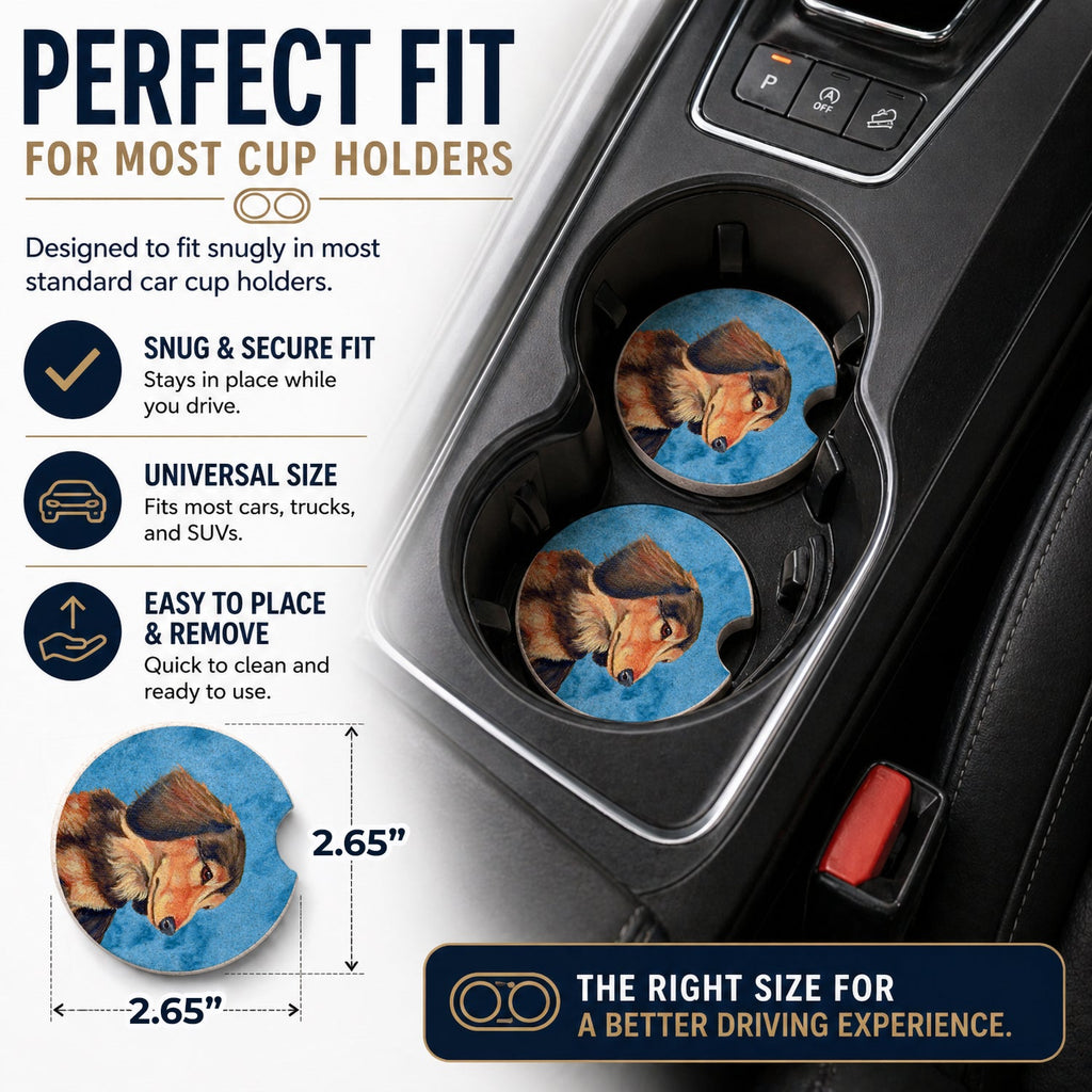 Blue Dachshund Set of 2 Cup Holder Car Coasters Absorbent Round Sandstone Coasters Gifts for Men or Women, 2.5, Multicolor
