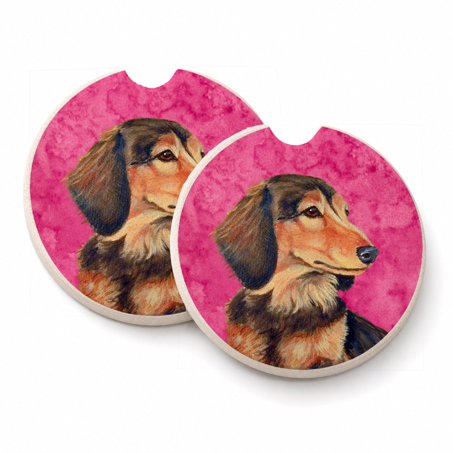 Pink Dachshund Set of 2 Cup Holder Car Coasters Absorbent Round Sandstone Coasters Gifts for Men or Women, 2.5, Multicolor