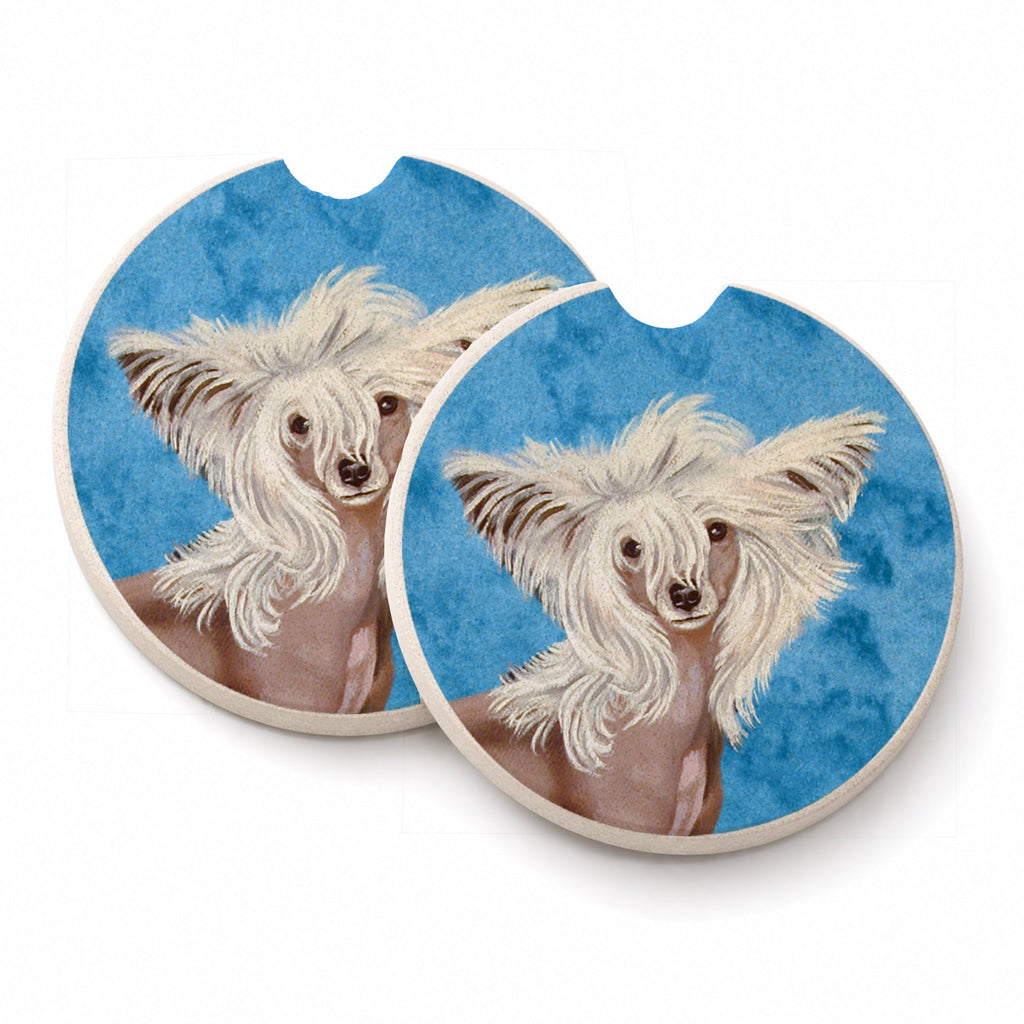 Blue Chinese Crested Set of 2 Cup Holder Car Coasters Absorbent Round Sandstone Coasters Gifts for Men or Women, 2.5, Multicolor