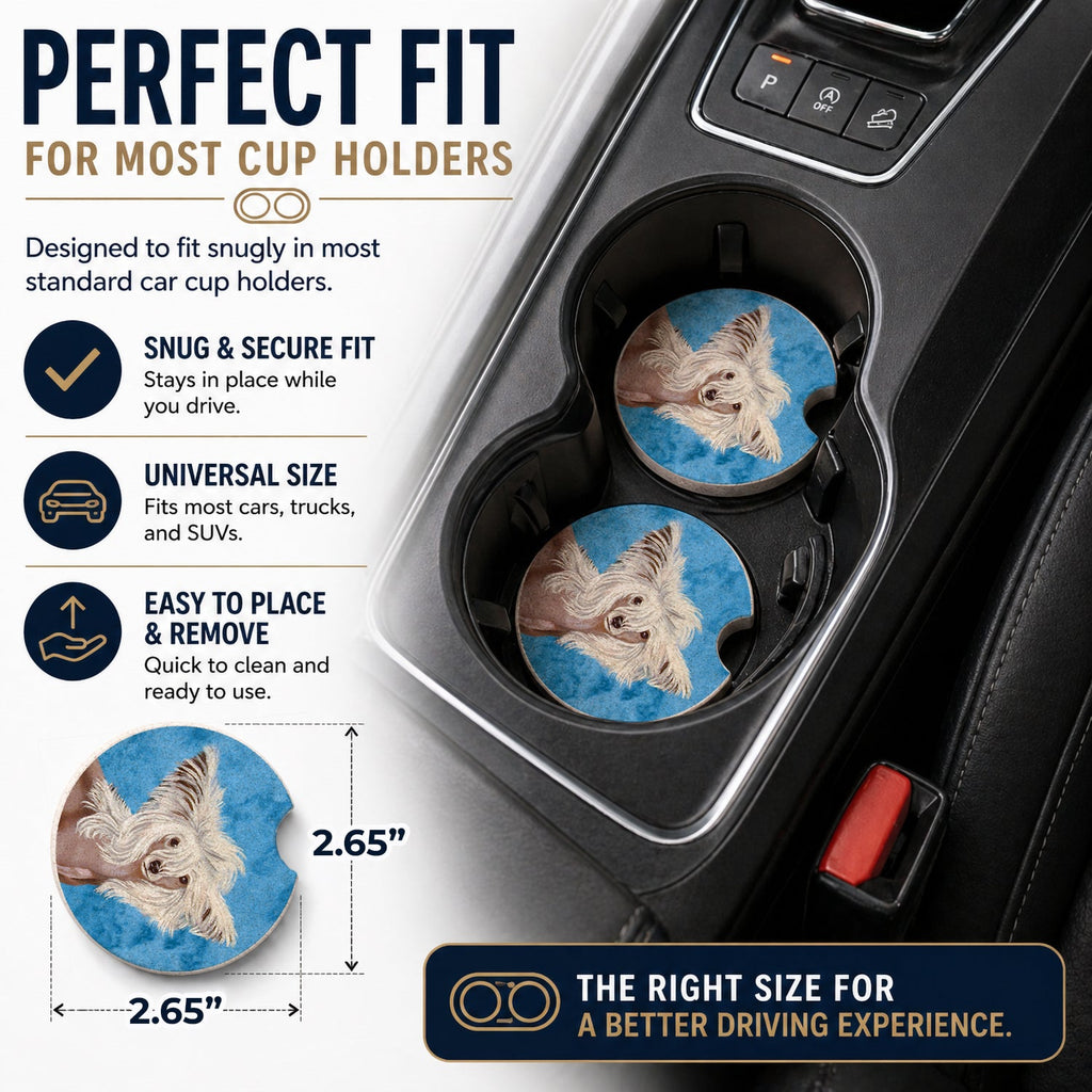 Blue Chinese Crested Set of 2 Cup Holder Car Coasters Absorbent Round Sandstone Coasters Gifts for Men or Women, 2.5, Multicolor
