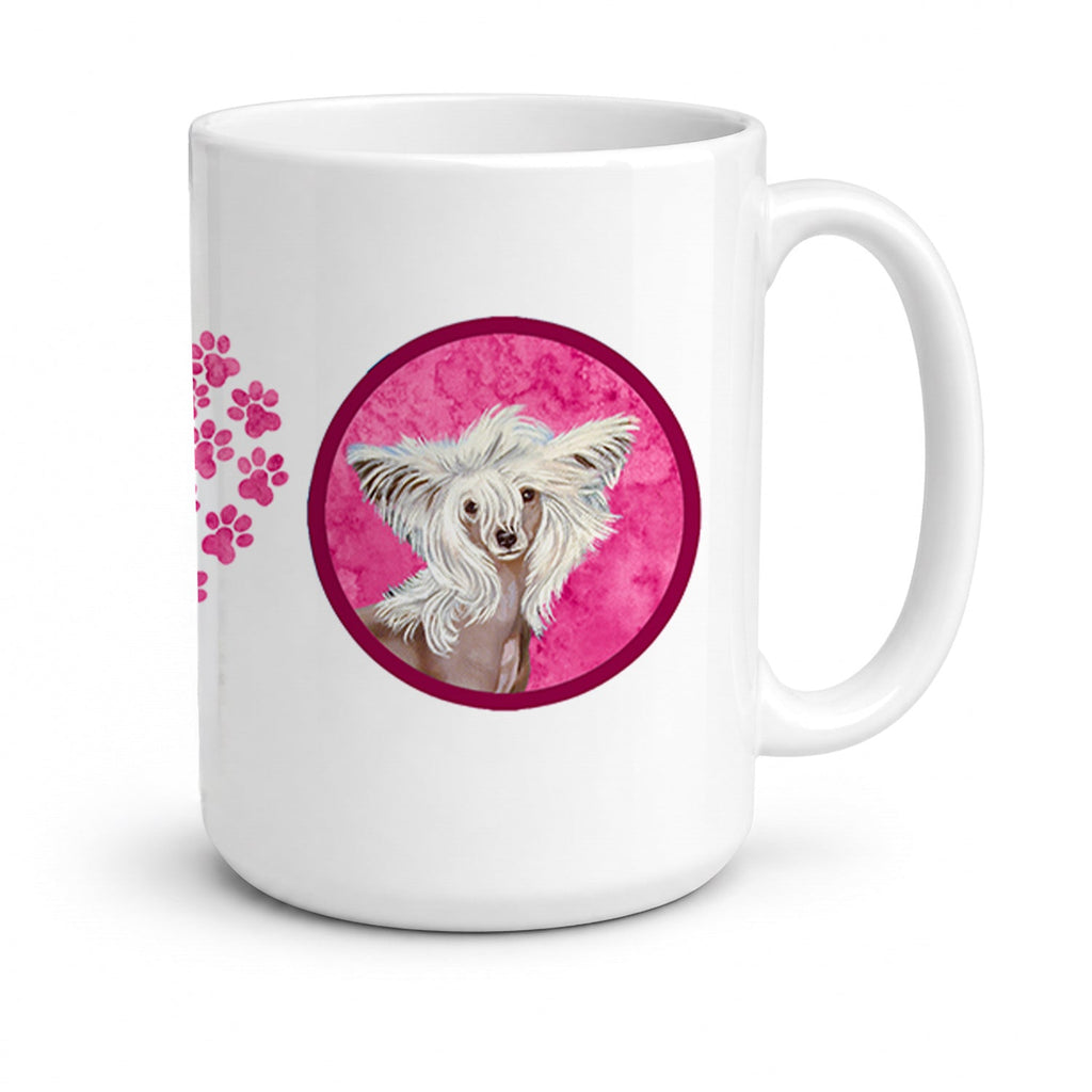 Pink Chinese Crested Ceramic Coffee Mug 15 oz Decorative Large C Handle Mug Cup for Tea, Cocoa Hot Chocolate