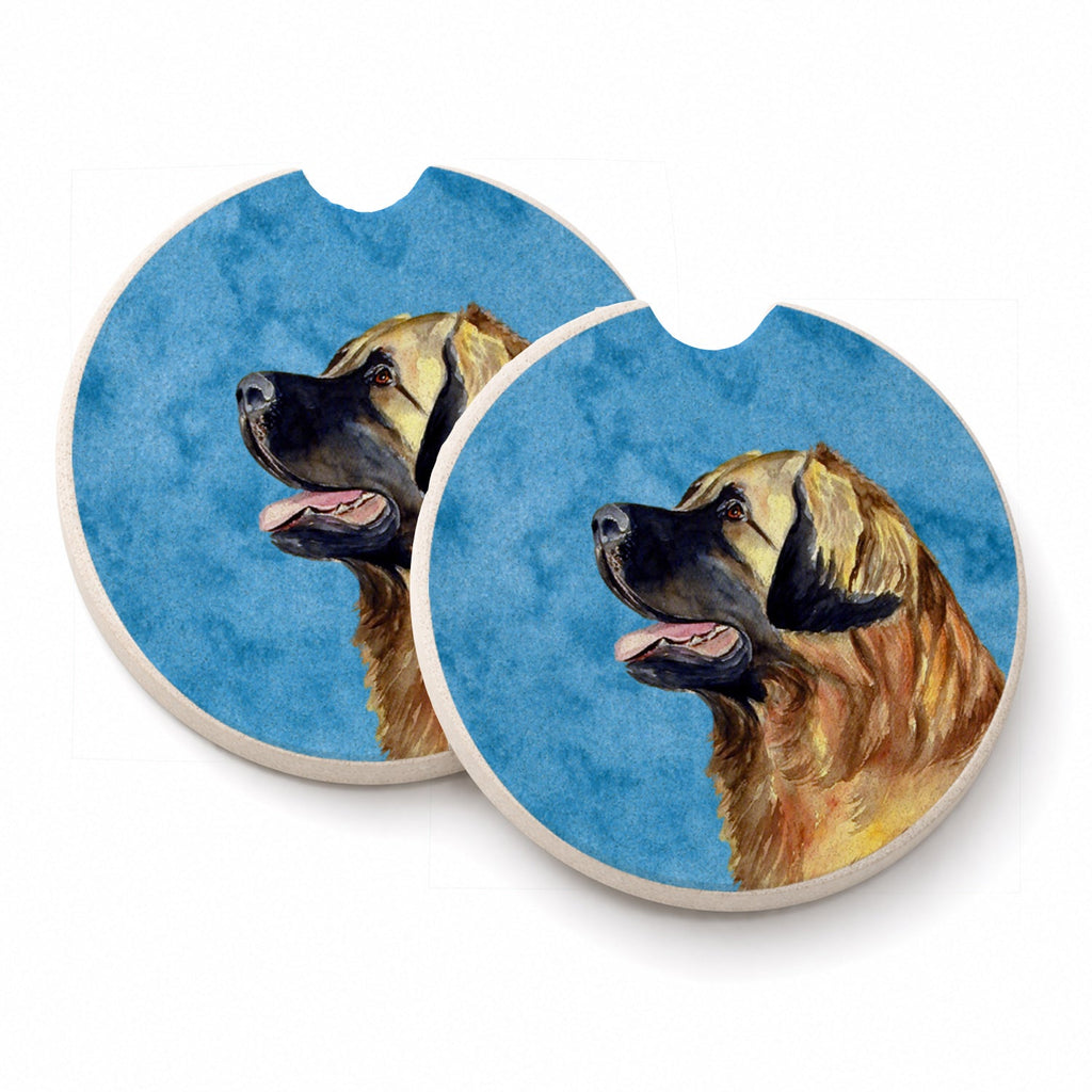 Blue Leonberger Set of 2 Cup Holder Car Coasters Absorbent Round Sandstone Coasters Gifts for Men or Women, 2.5, Multicolor