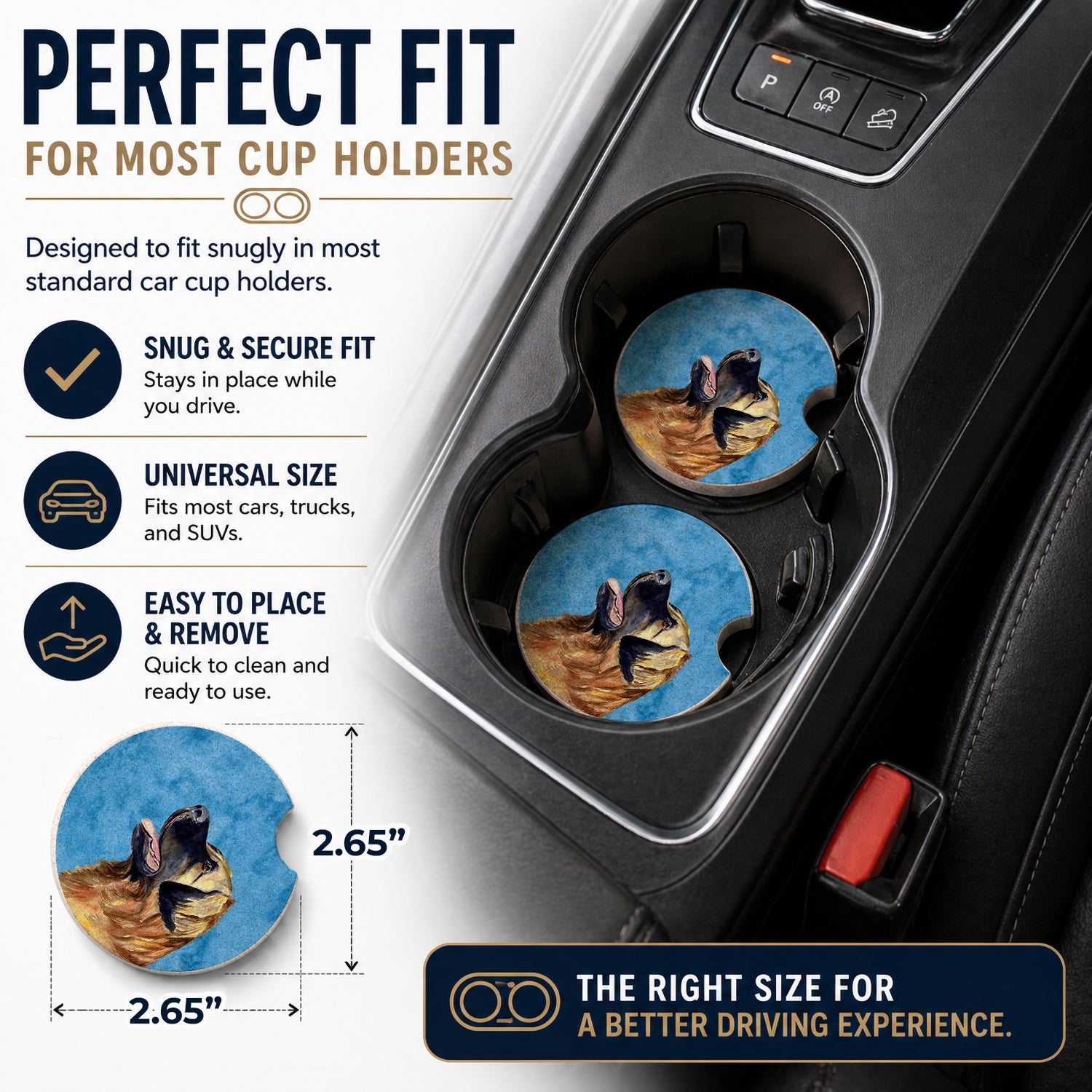 Blue Leonberger Set of 2 Cup Holder Car Coasters Absorbent Round Sandstone Coasters Gifts for Men or Women, 2.5, Multicolor