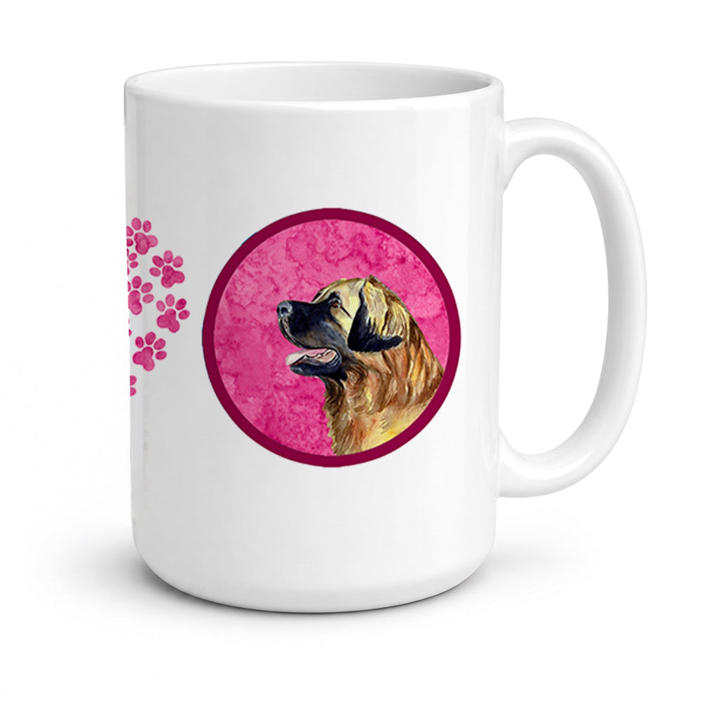 Pink Leonberger Ceramic Coffee Mug 15 oz Decorative Large C Handle Mug Cup for Tea, Cocoa Hot Chocolate