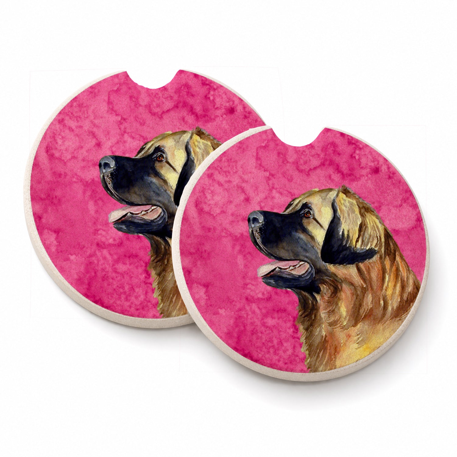 Pink Leonberger Set of 2 Cup Holder Car Coasters Absorbent Round Sandstone Coasters Gifts for Men or Women, 2.5, Multicolor