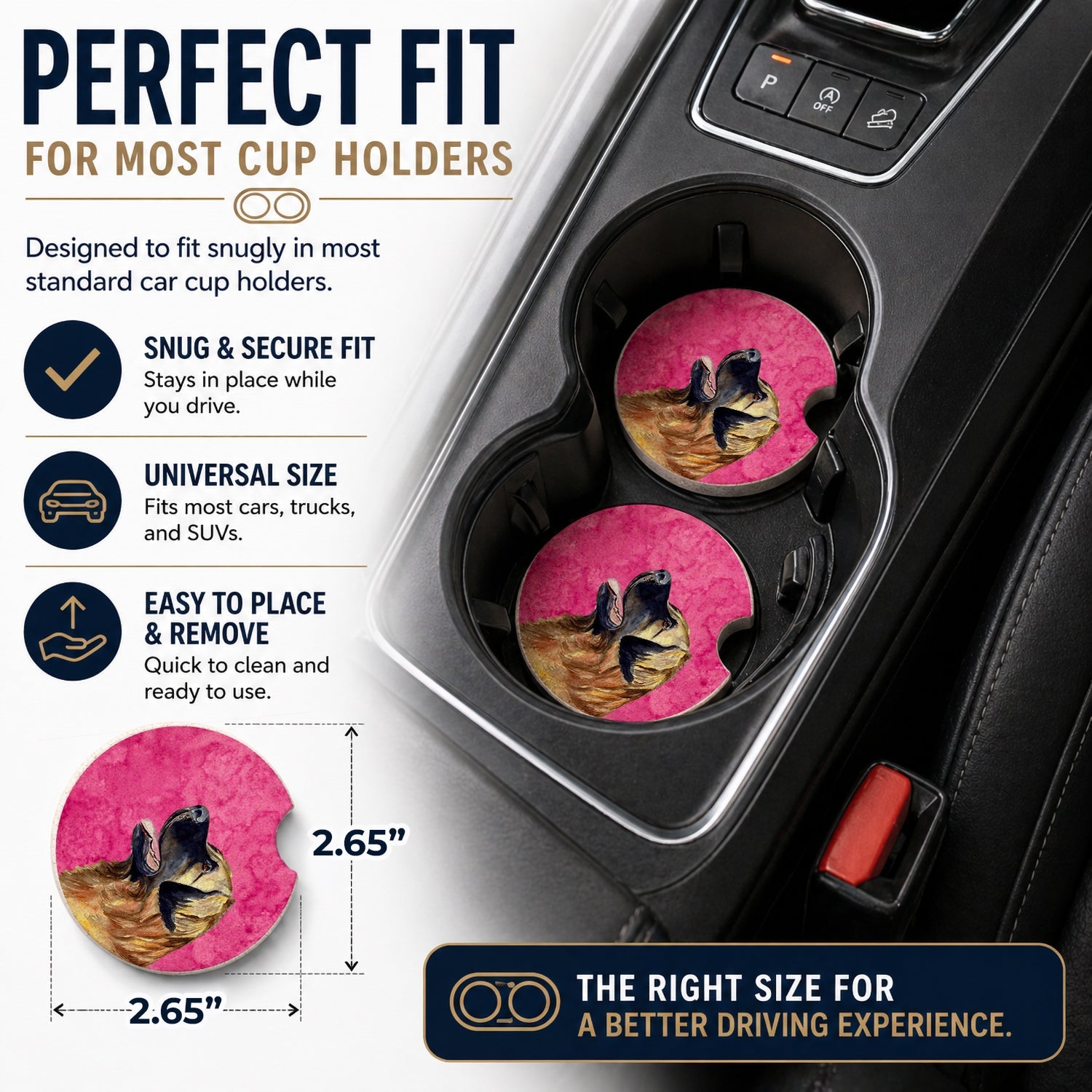 Pink Leonberger Set of 2 Cup Holder Car Coasters Absorbent Round Sandstone Coasters Gifts for Men or Women, 2.5, Multicolor