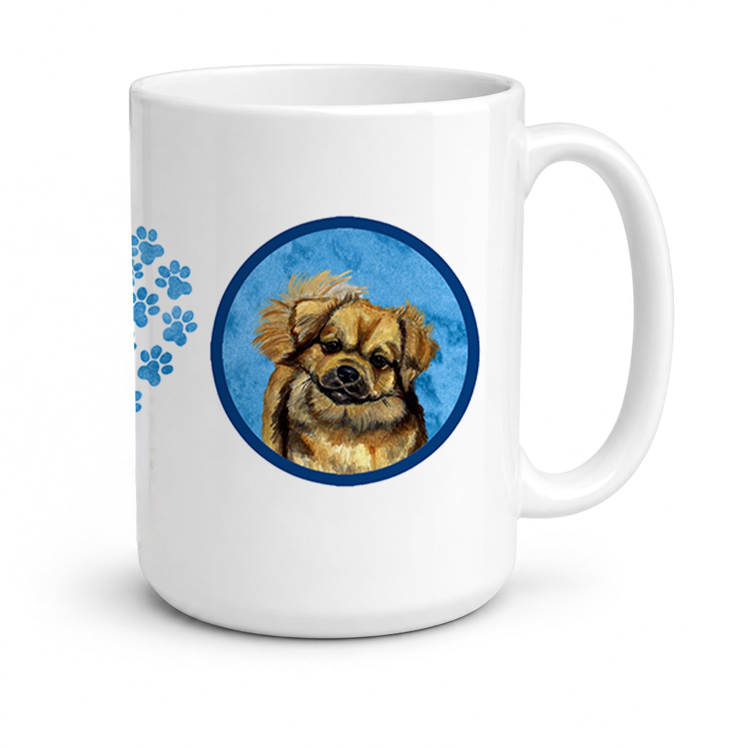 Blue Tibetan Spaniel Ceramic Coffee Mug 15 oz Decorative Large C Handle Mug Cup for Tea, Cocoa Hot Chocolate