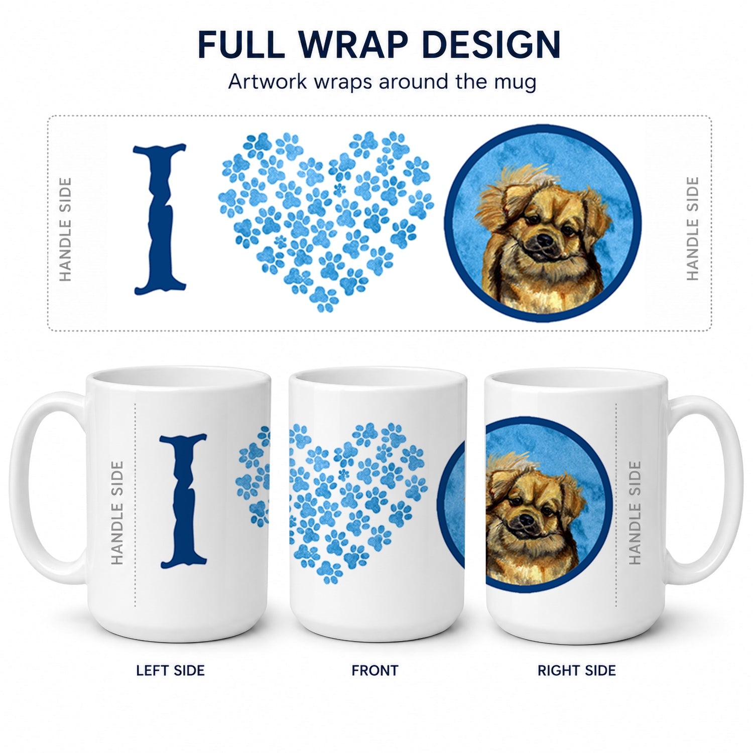 Blue Tibetan Spaniel Ceramic Coffee Mug 15 oz Decorative Large C Handle Mug Cup for Tea, Cocoa Hot Chocolate
