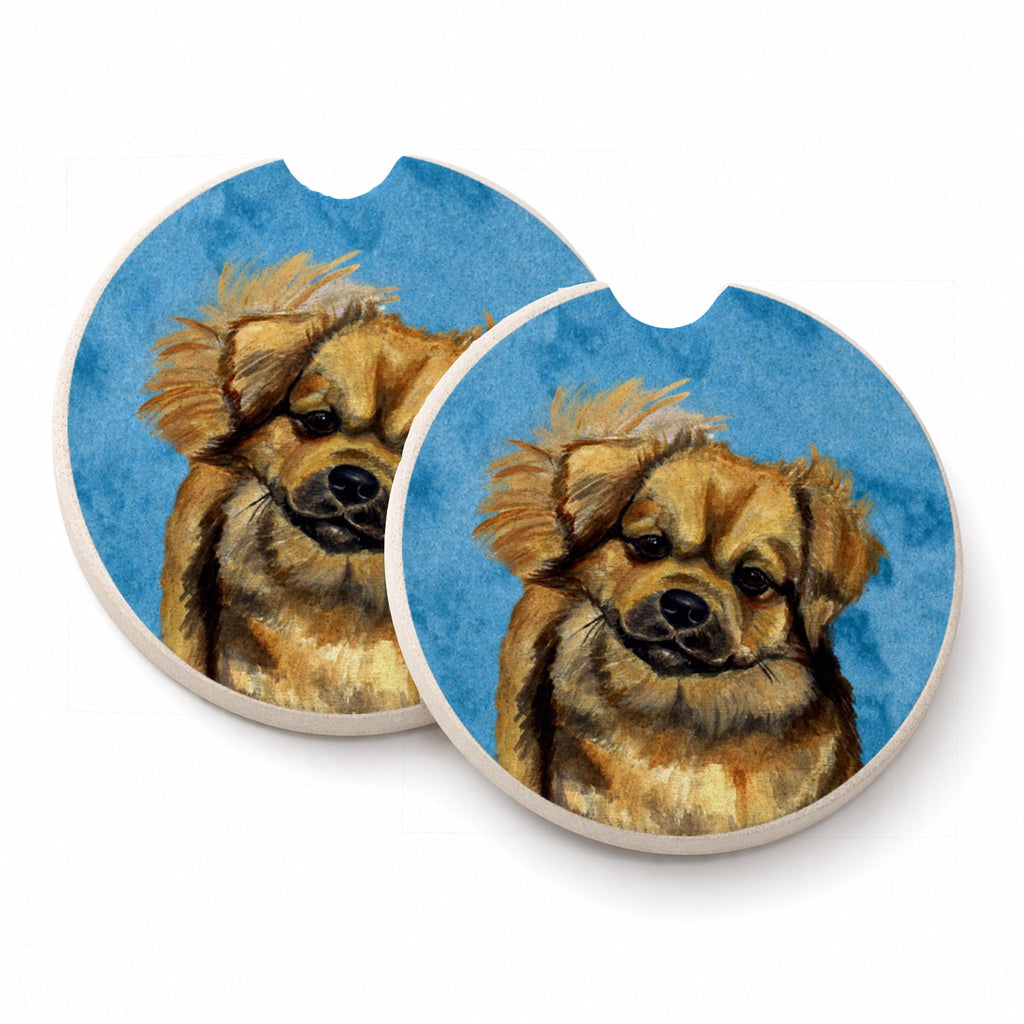 Blue Tibetan Spaniel Set of 2 Cup Holder Car Coasters Absorbent Round Sandstone Coasters Gifts for Men or Women, 2.5, Multicolor