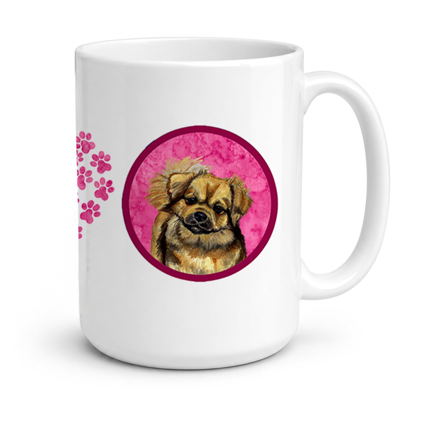 Pink Tibetan Spaniel Ceramic Coffee Mug 15 oz Decorative Large C Handle Mug Cup for Tea, Cocoa Hot Chocolate