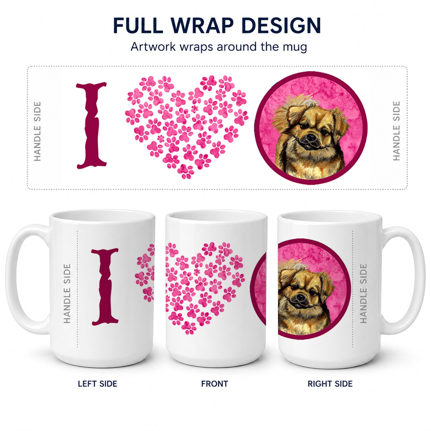 Pink Tibetan Spaniel Ceramic Coffee Mug 15 oz Decorative Large C Handle Mug Cup for Tea, Cocoa Hot Chocolate