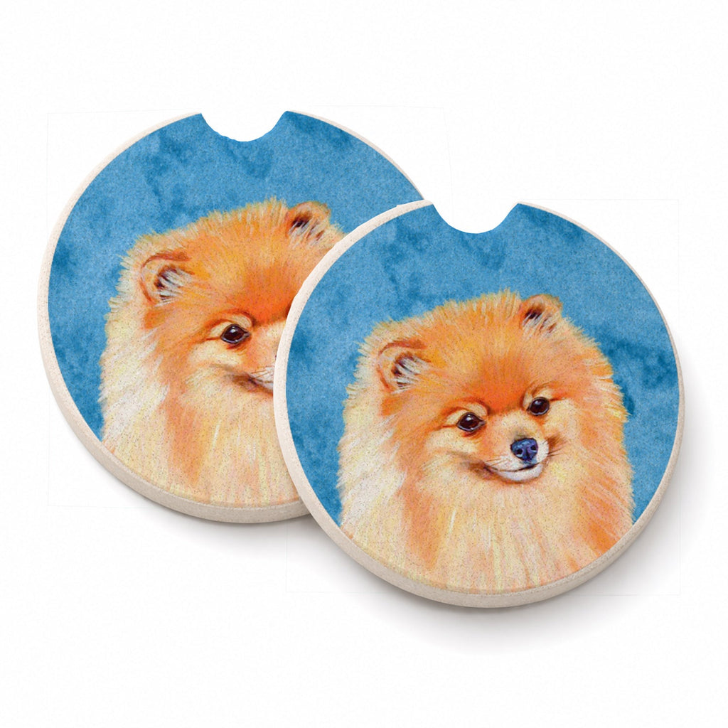 Blue Pomeranian Set of 2 Cup Holder Car Coasters Absorbent Round Sandstone Coasters Gifts for Men or Women, 2.5, Multicolor