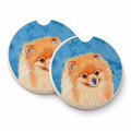 Blue Pomeranian Set of 2 Cup Holder Car Coasters Absorbent Round Sandstone Coasters Gifts for Men or Women, 2.5, Multicolor