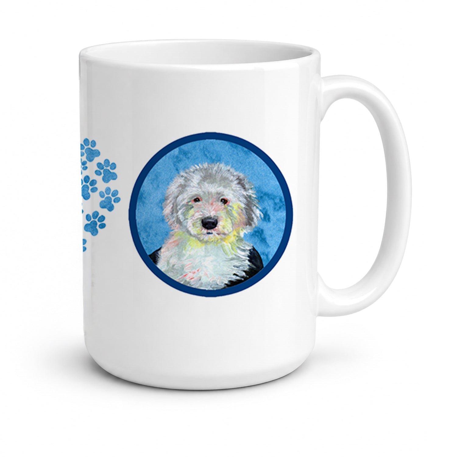 Blue Old English Sheepdog Ceramic Coffee Mug 15 oz Decorative Large C Handle Mug Cup for Tea, Cocoa Hot Chocolate