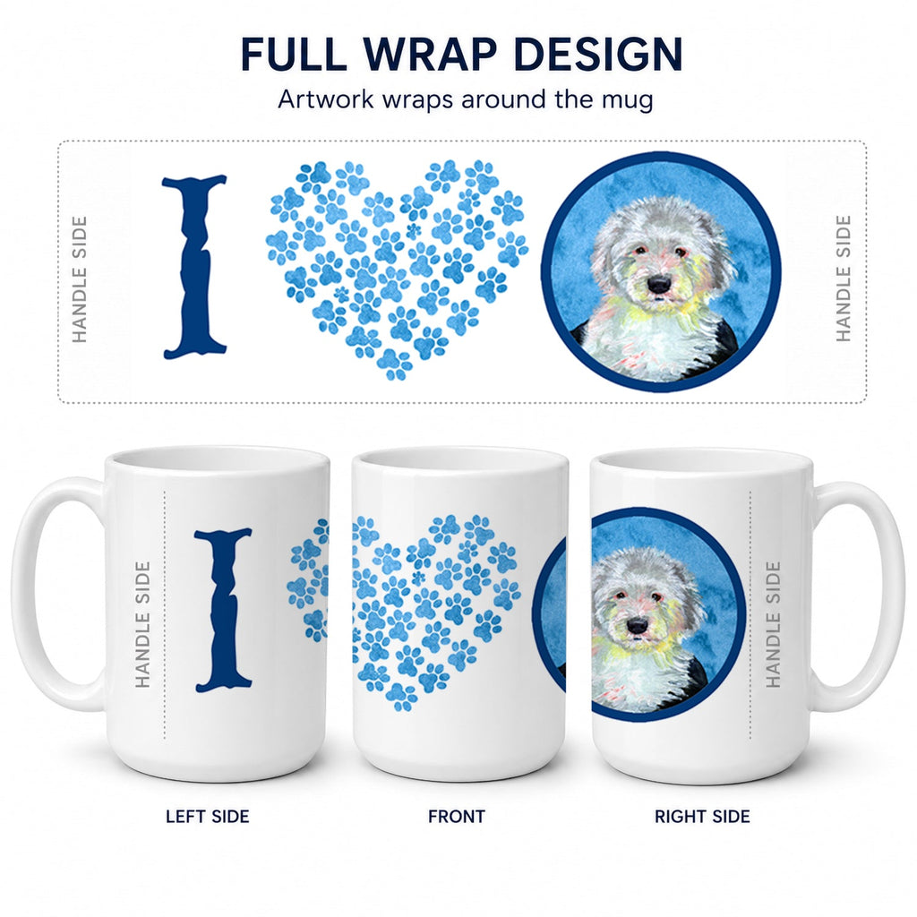 Blue Old English Sheepdog Ceramic Coffee Mug 15 oz Decorative Large C Handle Mug Cup for Tea, Cocoa Hot Chocolate