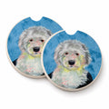 Blue Old English Sheepdog Set of 2 Cup Holder Car Coasters Absorbent Round Sandstone Coasters Gifts for Men or Women, 2.5, Multicolor
