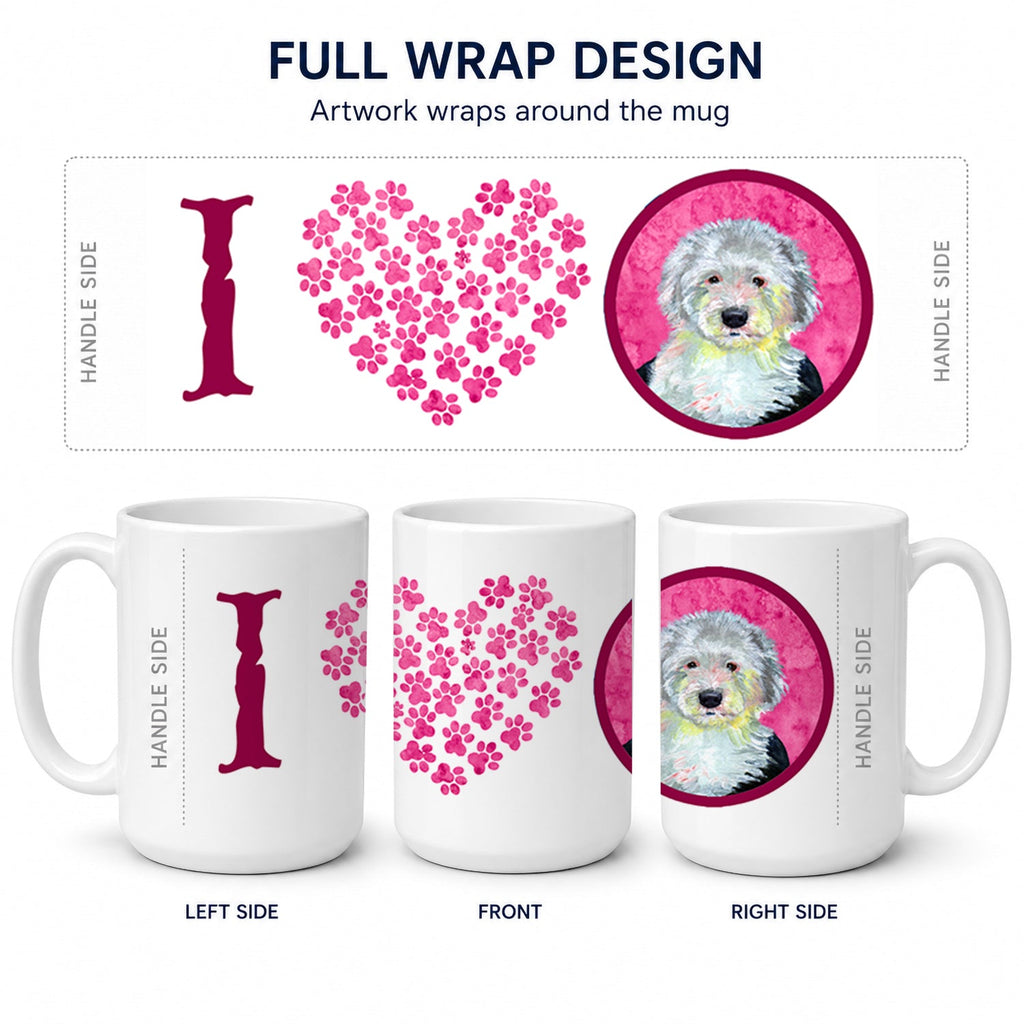 Pink Old English Sheepdog Ceramic Coffee Mug 15 oz Decorative Large C Handle Mug Cup for Tea, Cocoa Hot Chocolate