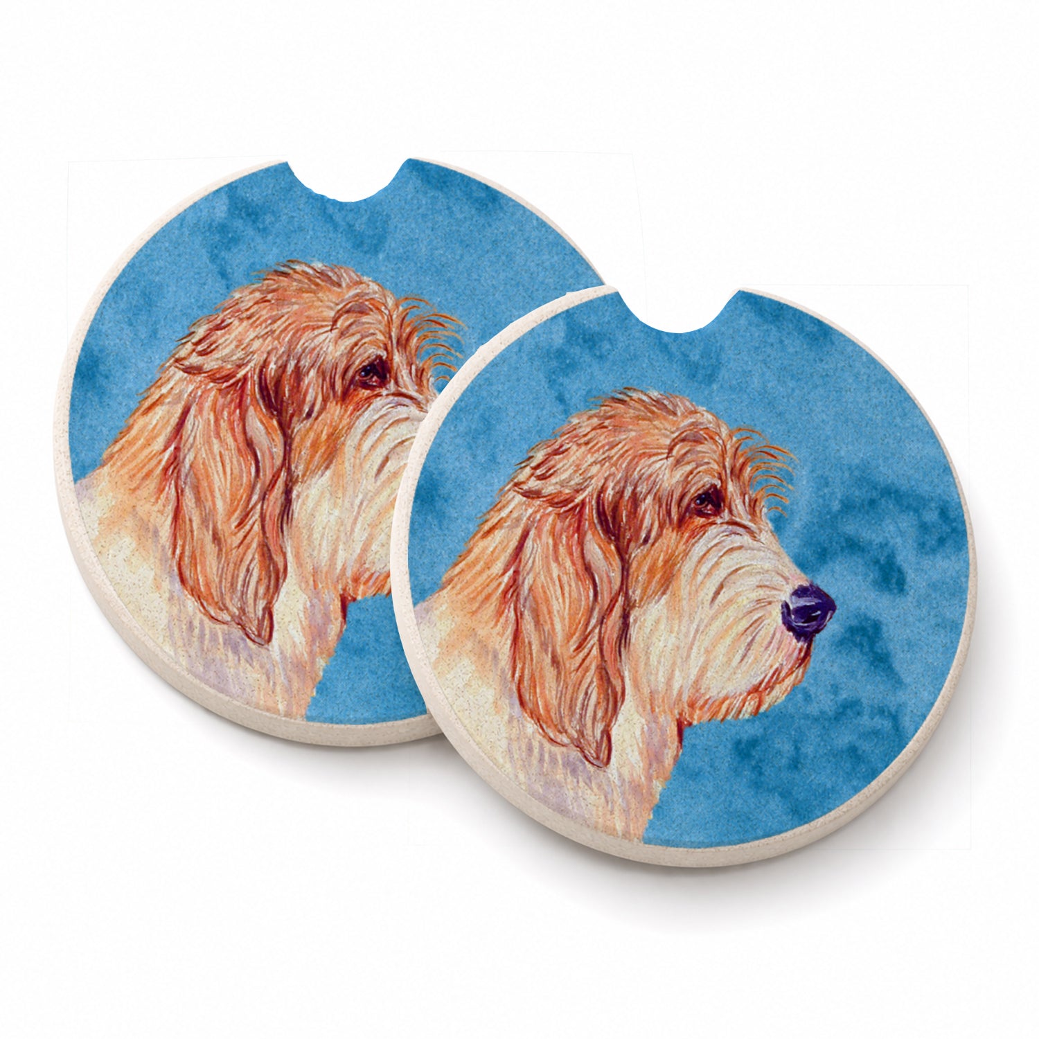 Blue Petit Basset Griffon Vendeen Set of 2 Cup Holder Car Coasters Absorbent Round Sandstone Coasters Gifts for Men or Women, 2.5, Multicolor