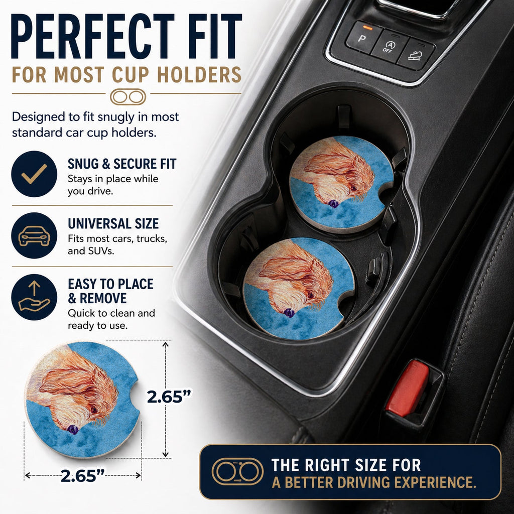 Blue Petit Basset Griffon Vendeen Set of 2 Cup Holder Car Coasters Absorbent Round Sandstone Coasters Gifts for Men or Women, 2.5, Multicolor