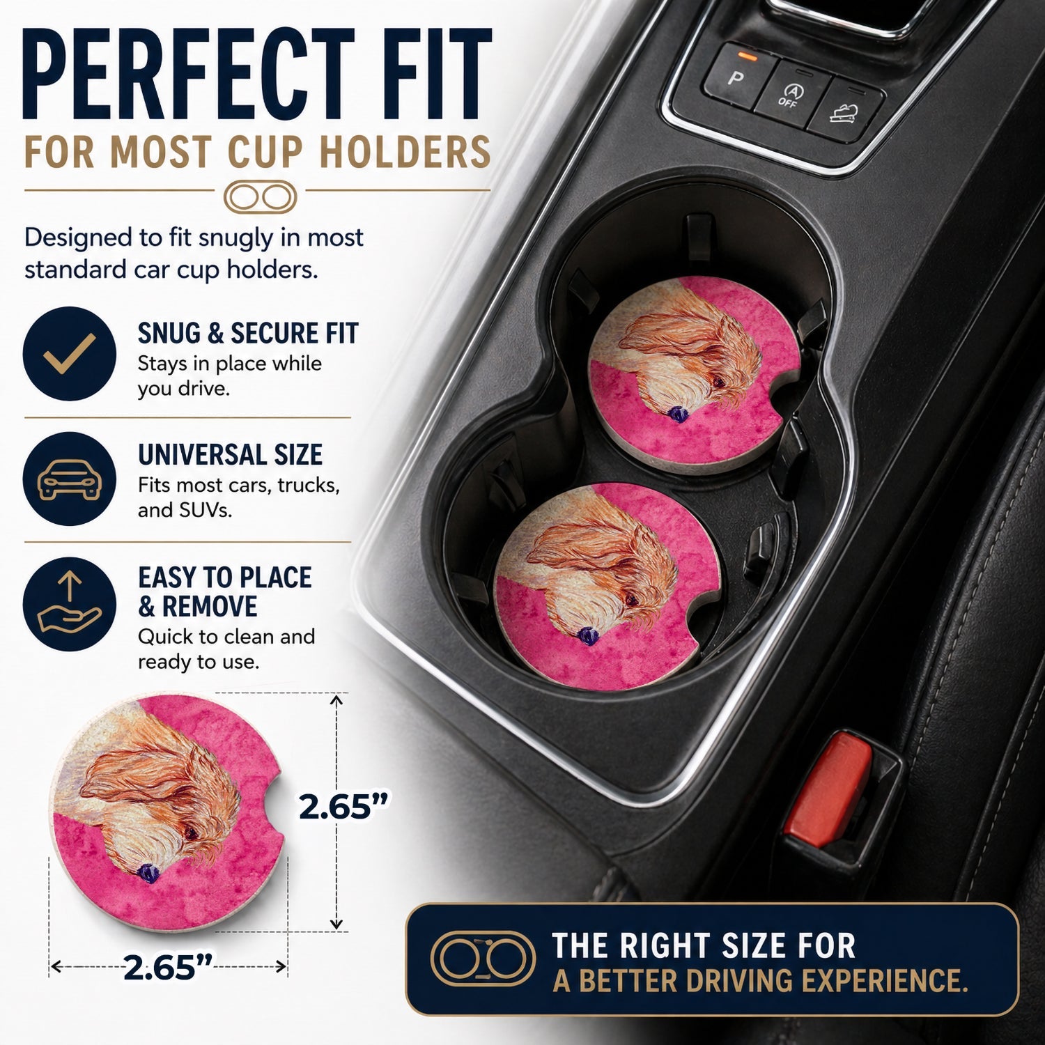 Pink Petit Basset Griffon Vendeen PBGV Set of 2 Cup Holder Car Coasters Absorbent Round Sandstone Coasters Gifts for Men or Women, 2.5, Multicolor