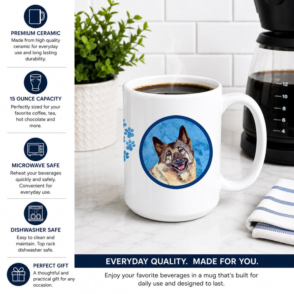 Blue Norwegian Elkhound Ceramic Coffee Mug 15 oz Decorative Large C Handle Mug Cup for Tea, Cocoa Hot Chocolate