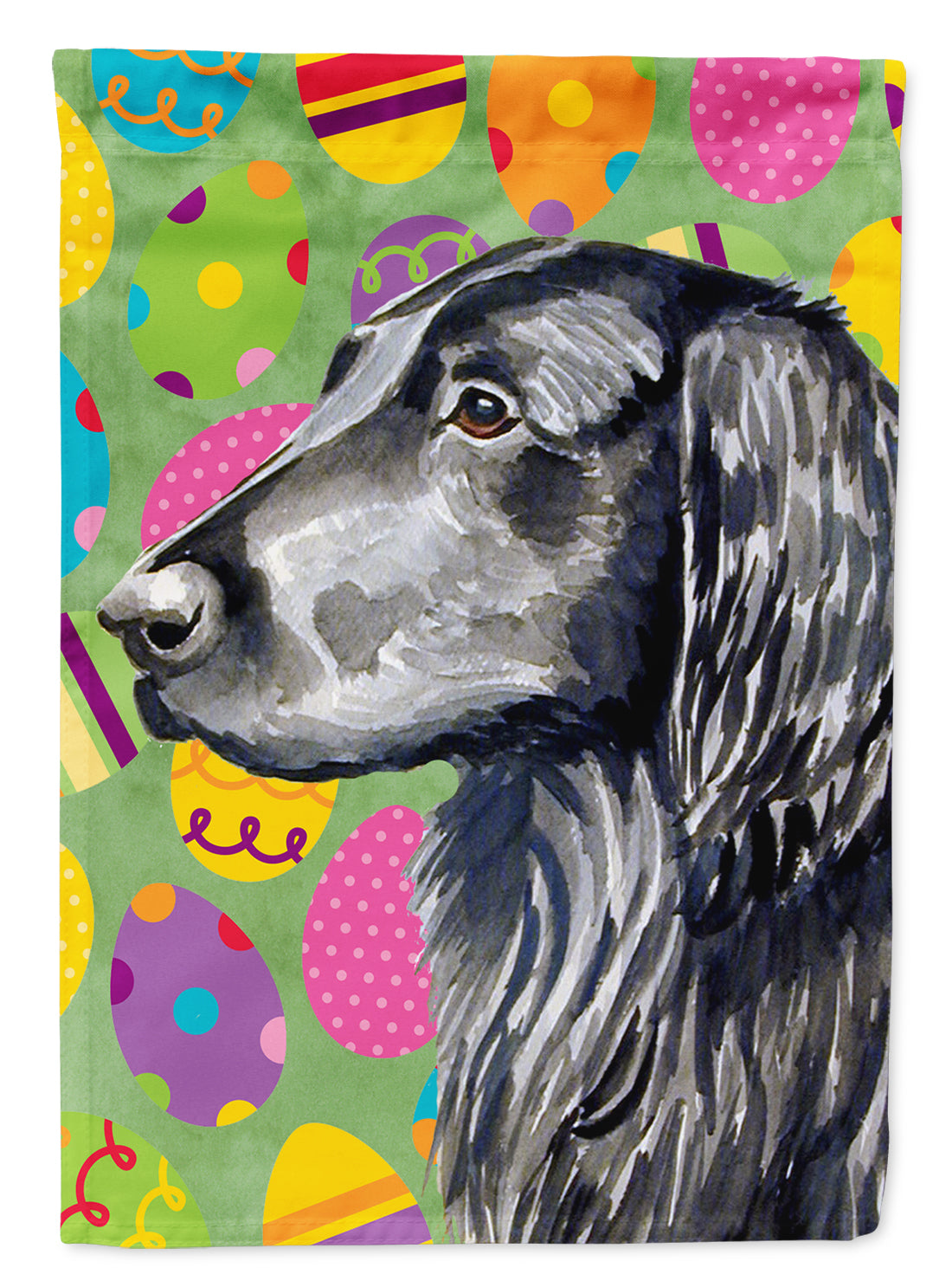 Flat Coated Retriever Easter Eggtravaganza House Flag 28x40 Porch Sleeve Pole Decorative Outside Yard Banner Artwork Wall Hanging, Polyester