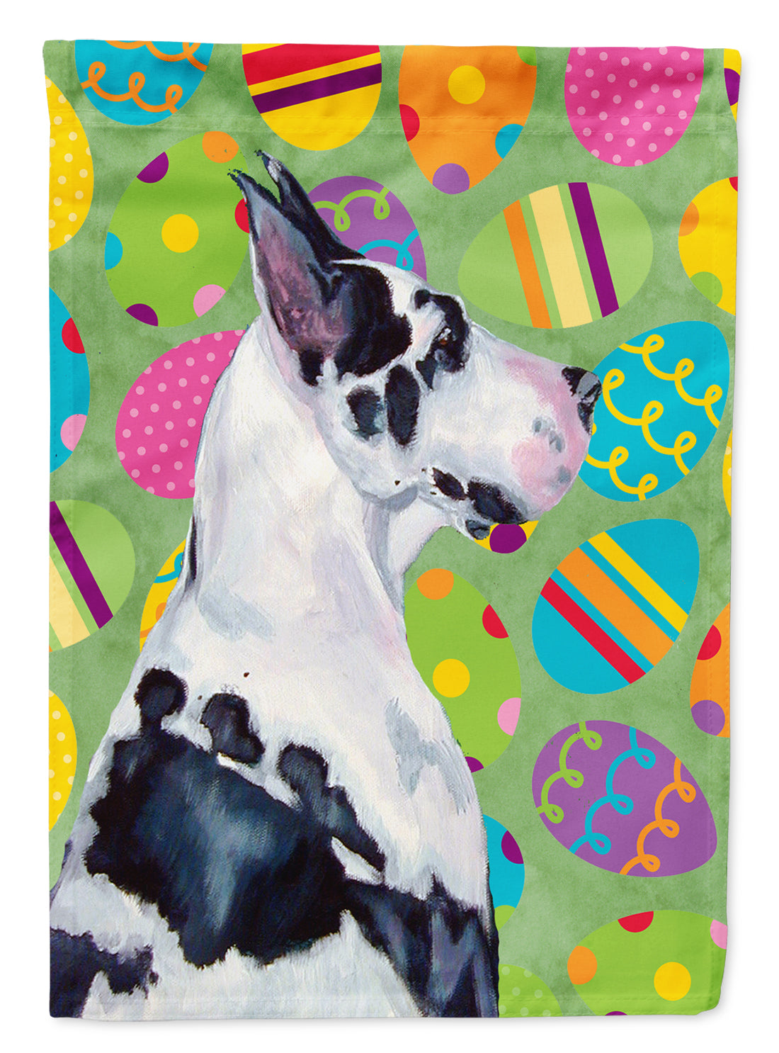Great Dane Easter Eggtravaganza House Flag 28x40 Porch Sleeve Pole Decorative Outside Yard Banner Artwork Wall Hanging, Polyester