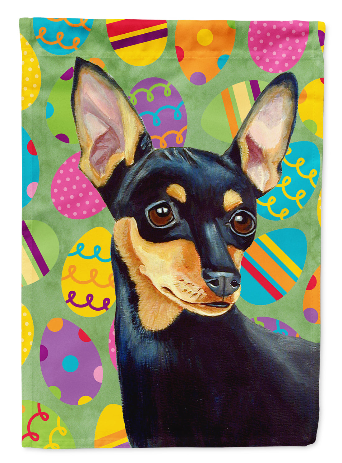 Min Pin Easter Eggtravaganza House Flag 28x40 Porch Sleeve Pole Decorative Outside Yard Banner Artwork Wall Hanging, Polyester