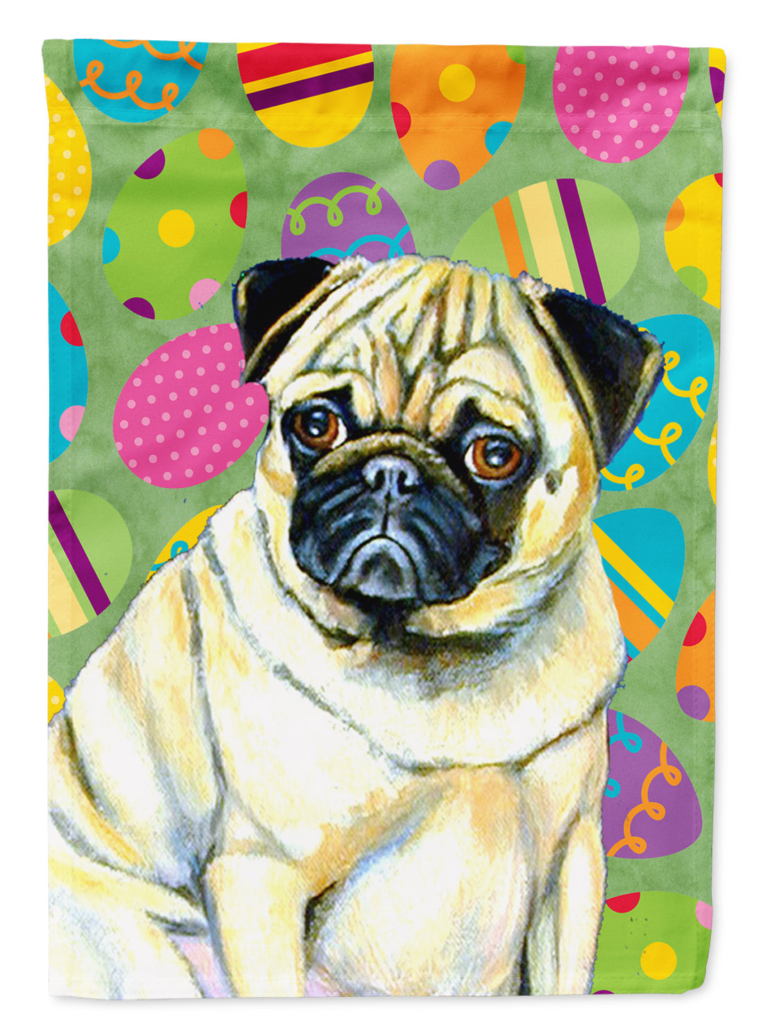 Pug Easter Eggtravaganza House Flag 28x40 Porch Sleeve Pole Decorative Outside Yard Banner Artwork Wall Hanging, Polyester