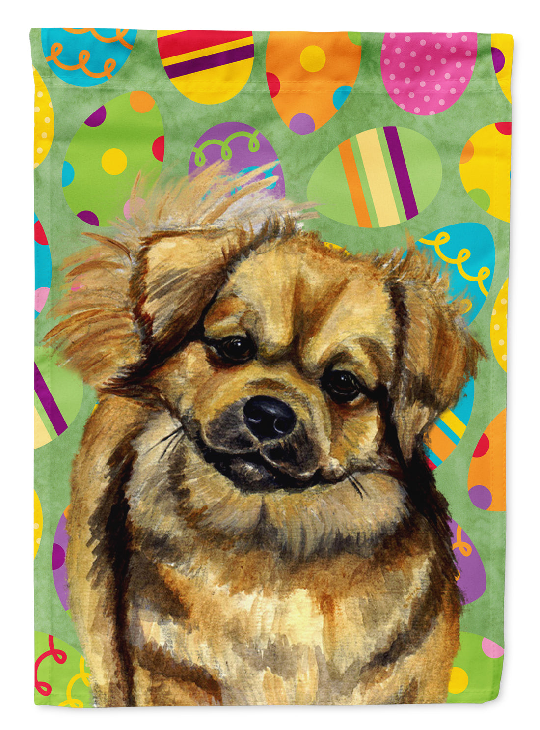 Tibetan Spaniel Easter Eggtravaganza House Flag 28x40 Porch Sleeve Pole Decorative Outside Yard Banner Artwork Wall Hanging, Polyester