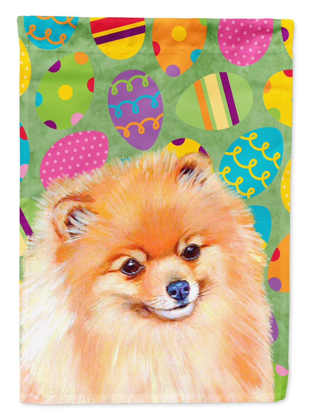 Pomeranian Easter Eggtravaganza House Flag 28x40 Porch Sleeve Pole Decorative Outside Yard Banner Artwork Wall Hanging, Polyester