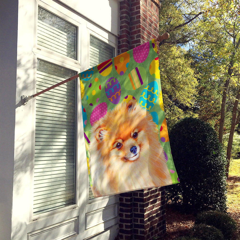 Pomeranian Easter Eggtravaganza House Flag 28x40 Porch Sleeve Pole Decorative Outside Yard Banner Artwork Wall Hanging, Polyester