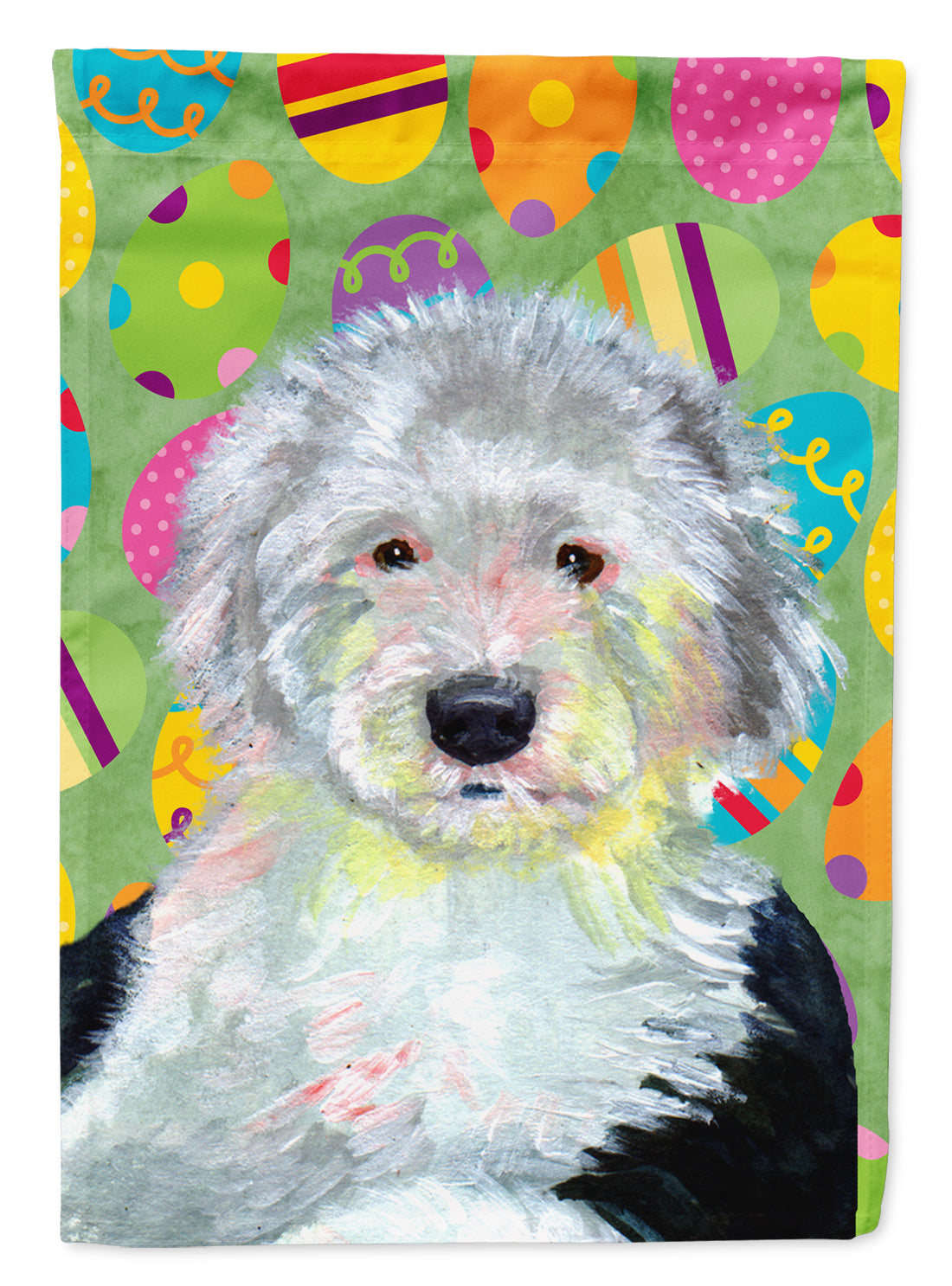 Old English Sheepdog Easter Eggtravaganza House Flag 28x40 Porch Sleeve Pole Decorative Outside Yard Banner Artwork Wall Hanging, Polyester