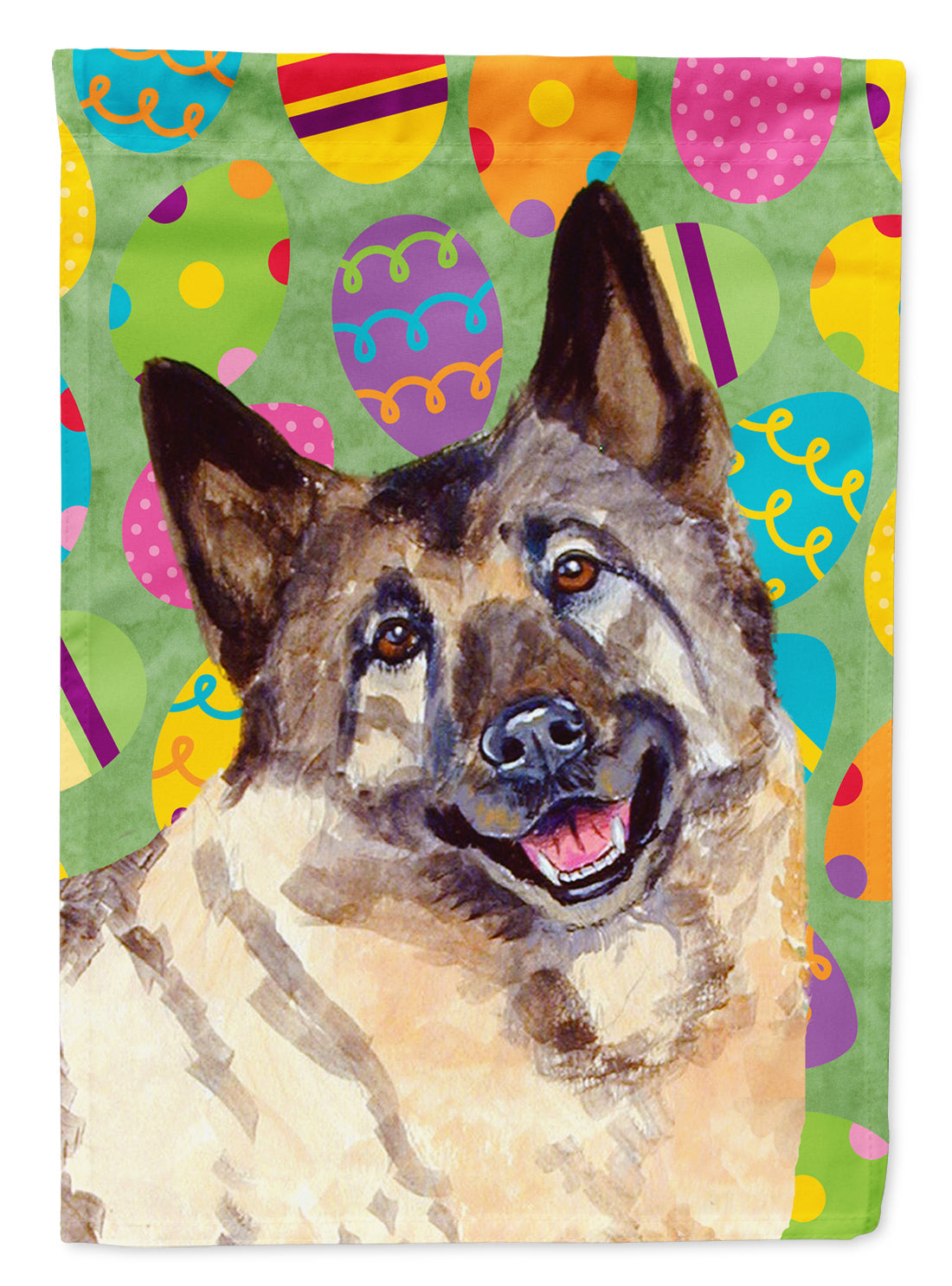 Norwegian Elkhound Easter Eggtravaganza House Flag 28x40 Porch Sleeve Pole Decorative Outside Yard Banner Artwork Wall Hanging, Polyester