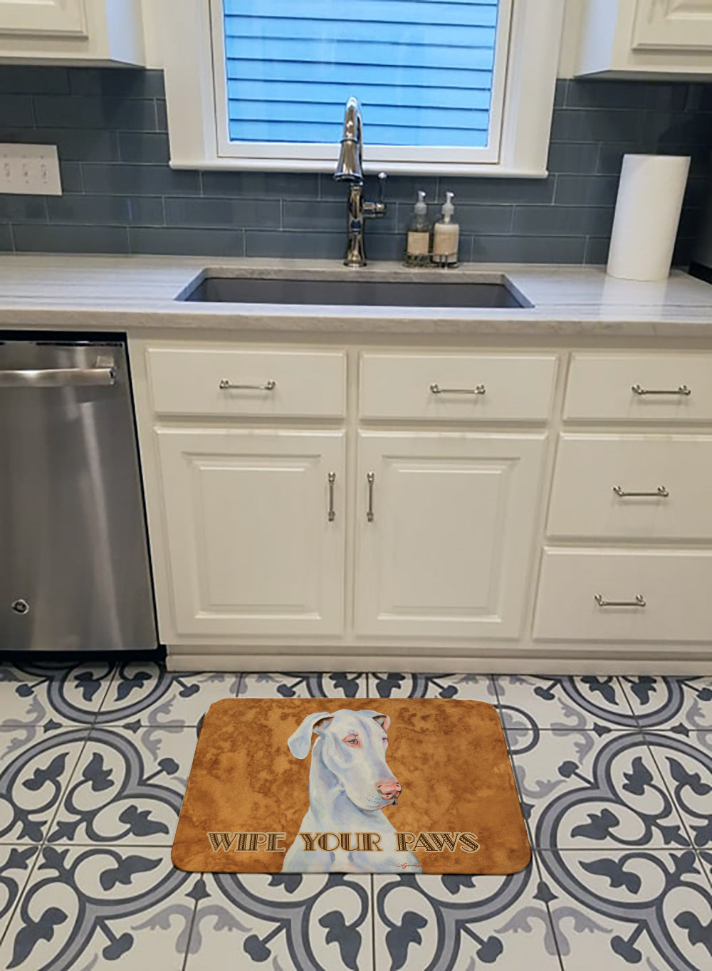 White Great Dane Wipe your Paws Memory Foam Kitchen Mat Machine Washable Anti-Fatigue Cushion Comfort Bath or Kitchen Rug