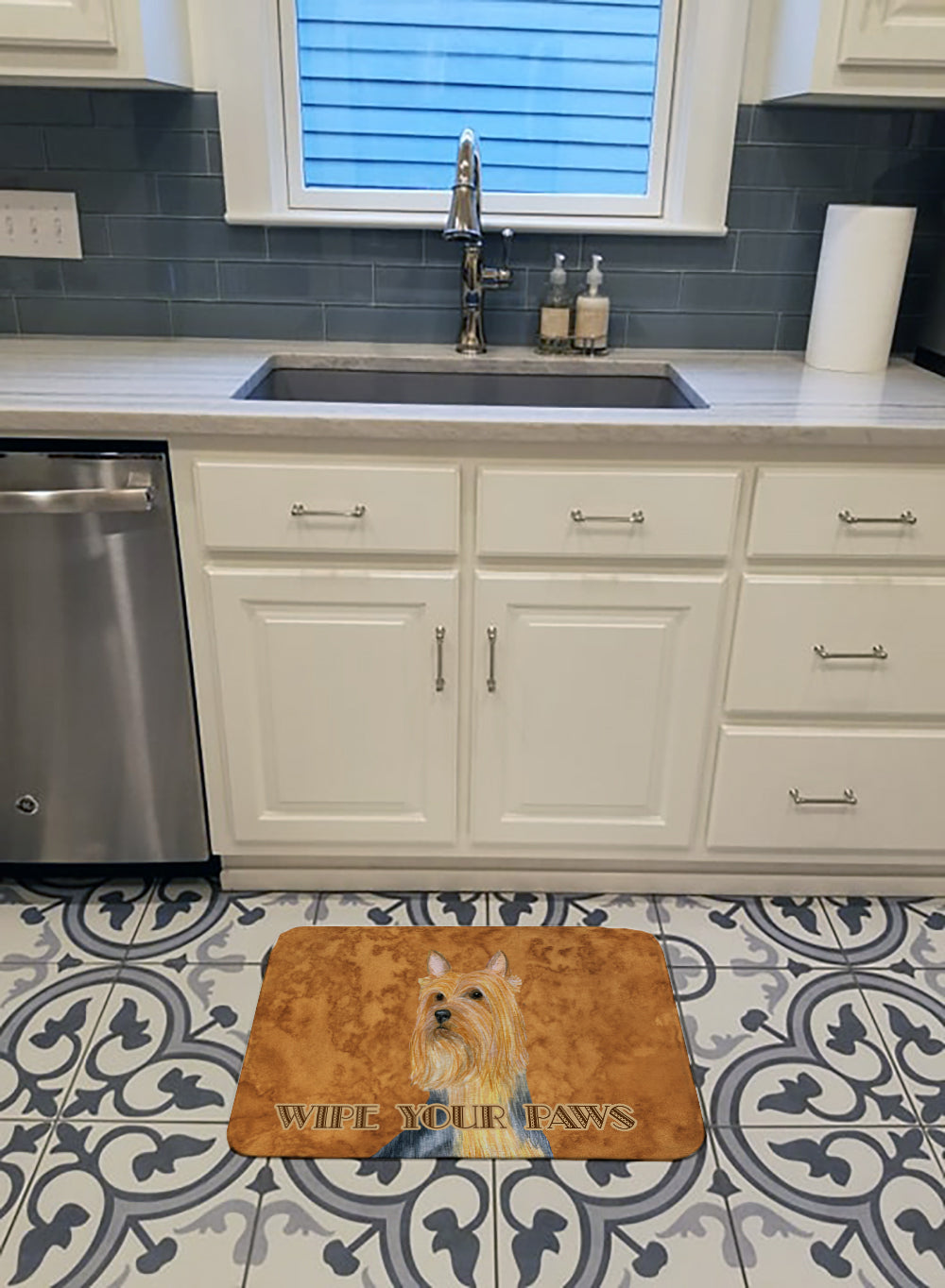 Silky Terrier Wipe your Paws Memory Foam Kitchen Mat Machine Washable Anti-Fatigue Cushion Comfort Bath or Kitchen Rug
