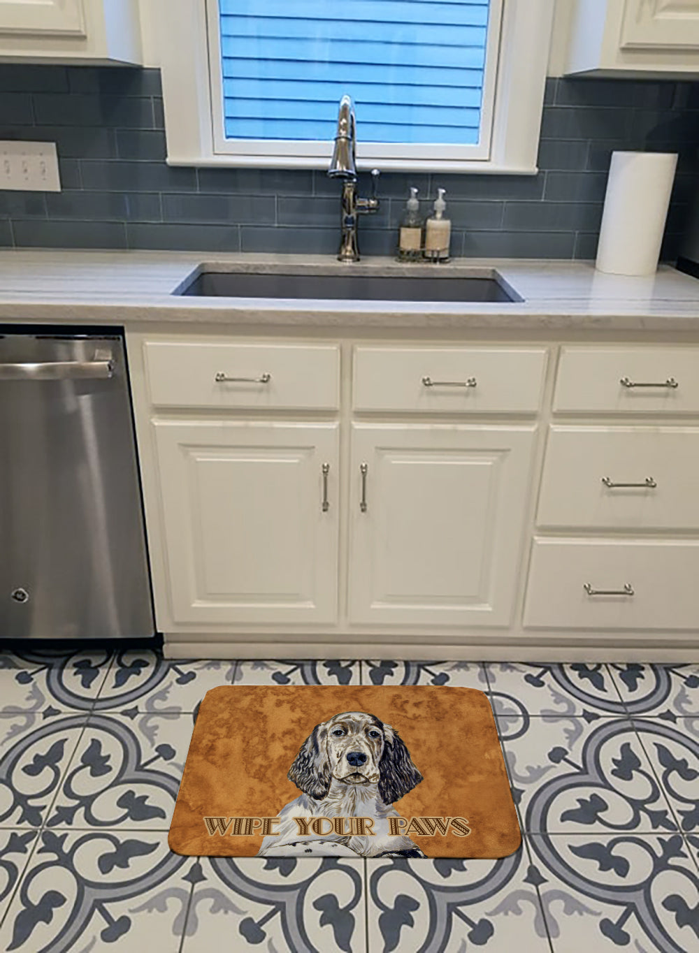 English Setter Wipe your Paws  Memory Foam Kitchen Mat Machine Washable Anti-Fatigue Cushion Comfort Bath or Kitchen Rug