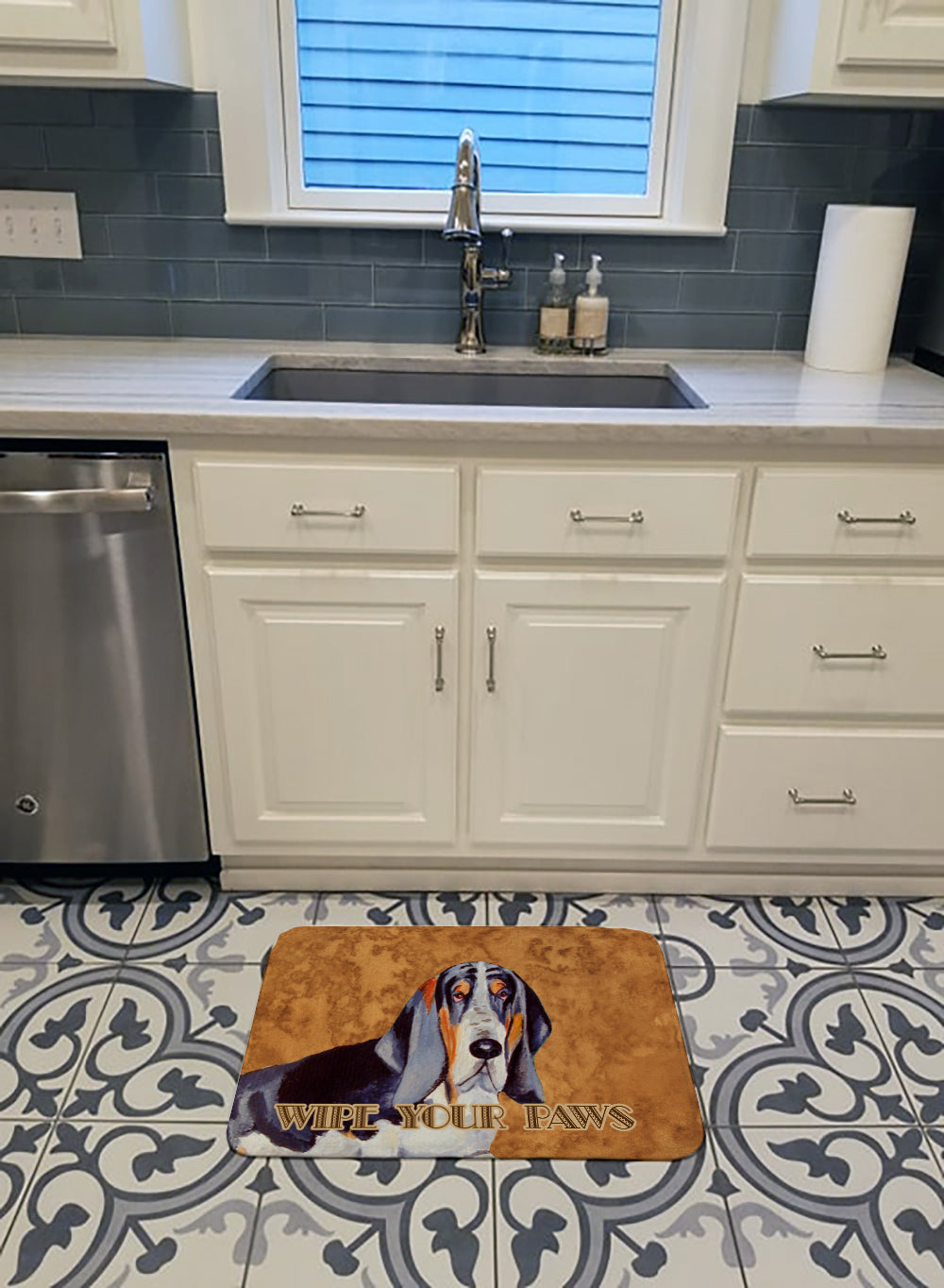Basset Hound Wipe your Paws Memory Foam Kitchen Mat Machine Washable Anti-Fatigue Cushion Comfort Bath or Kitchen Rug