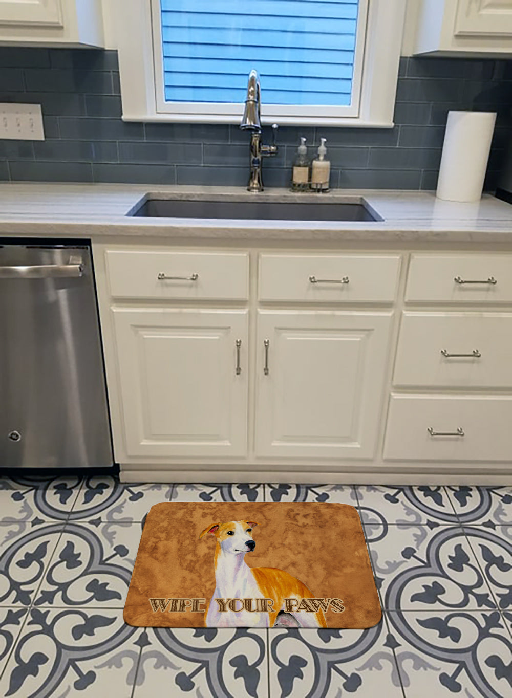 Whippet Wipe your Paws Memory Foam Kitchen Mat Machine Washable Anti-Fatigue Cushion Comfort Bath or Kitchen Rug