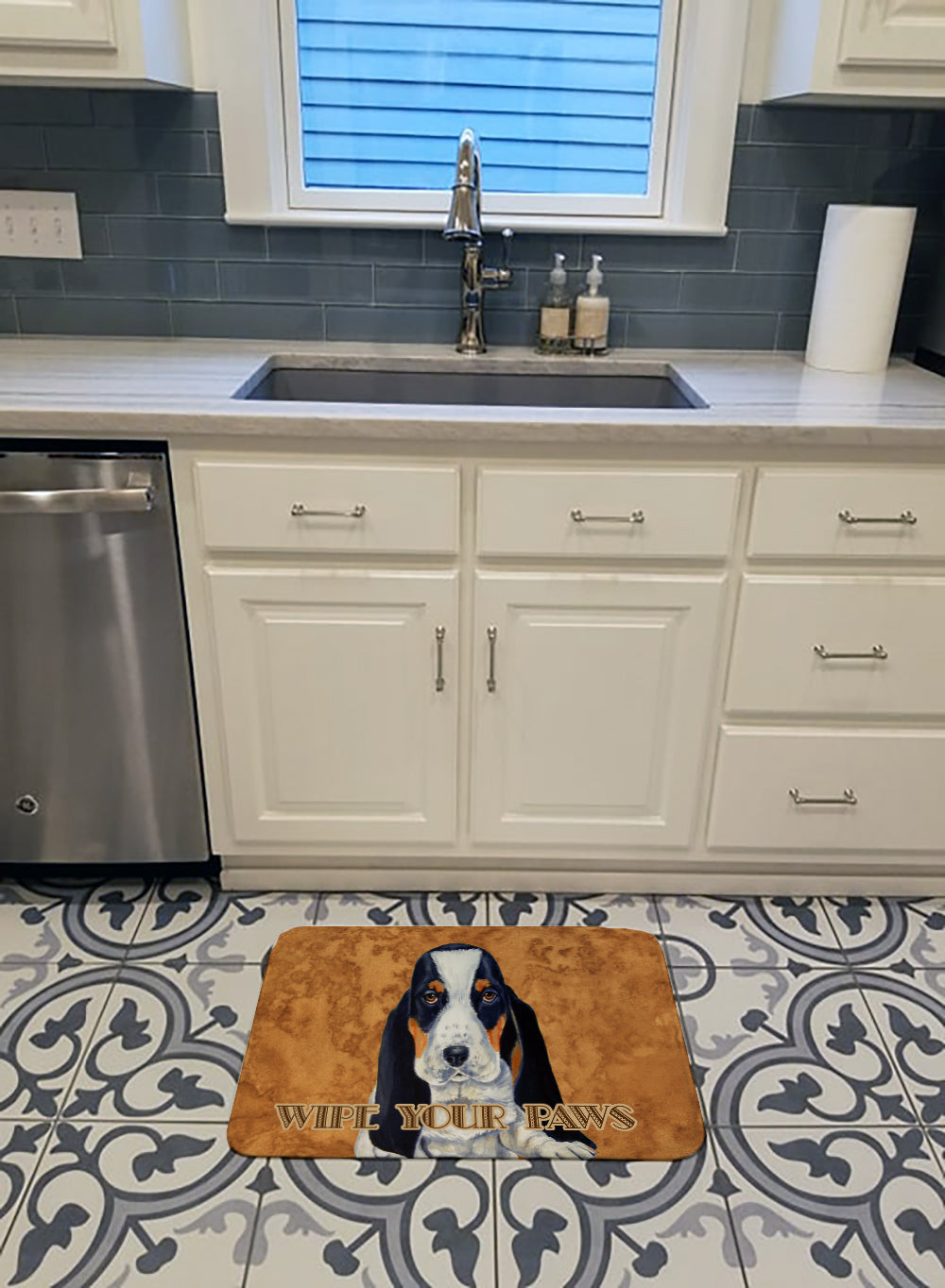 Basset Hound Wipe your Paws Memory Foam Kitchen Mat Machine Washable Anti-Fatigue Cushion Comfort Bath or Kitchen Rug