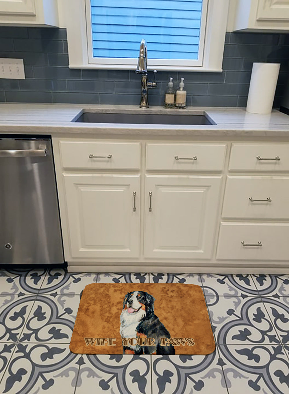 Bernese Mountain Dog Wipe your Paws Memory Foam Kitchen Mat Machine Washable Anti-Fatigue Cushion Comfort Bath or Kitchen Rug