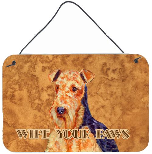 Airedale Wipe your Paws Wall or Door Hanging Prints Aluminum Metal Sign Kitchen Wall Bar Bathroom Plaque Home Decor, 8HX12W, Multicolor