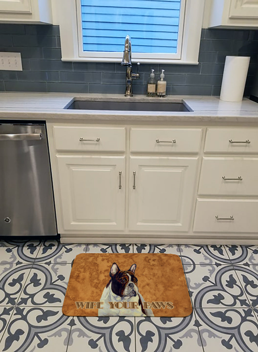 French Bulldog Wipe your Paws Memory Foam Kitchen Mat Machine Washable Anti-Fatigue Cushion Comfort Bath or Kitchen Rug